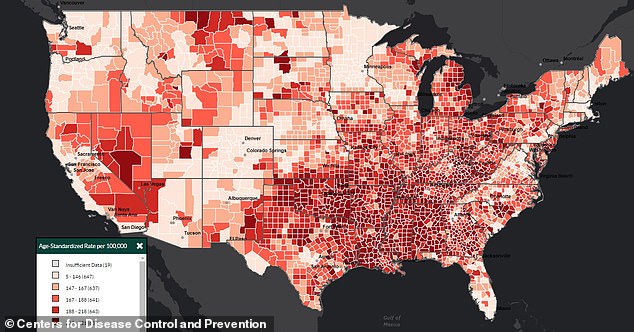 The above shows the heart disease death rate by county in the United States from 2018 to 2020.