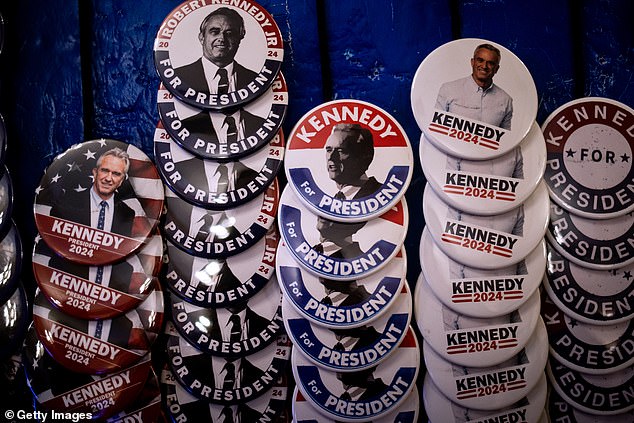 Pins and other products in support of independent presidential candidate Robert F. Kennedy Jr.