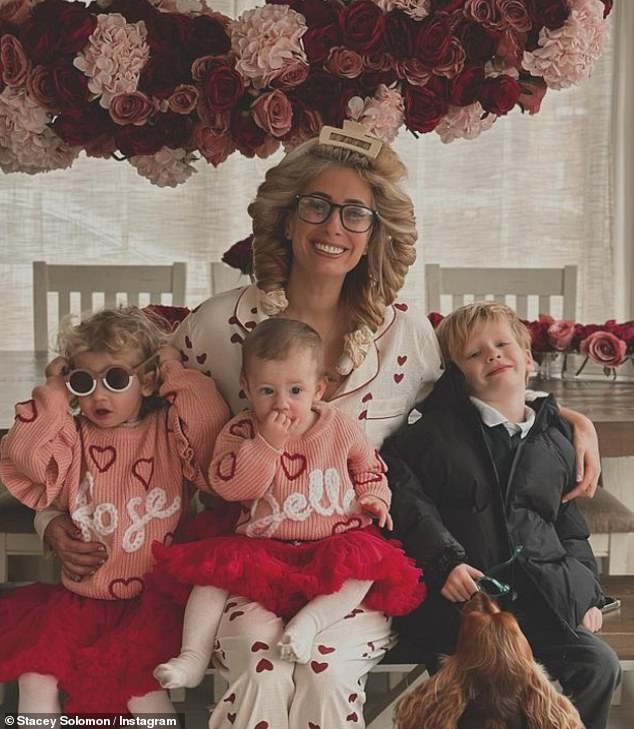 Stacey also shared photos of herself taken earlier that day with her and Joe's children Rex, three, Rose, two, and Belle, one.