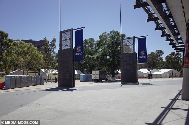 Portable toilets have been set up outside the front of the MCG.