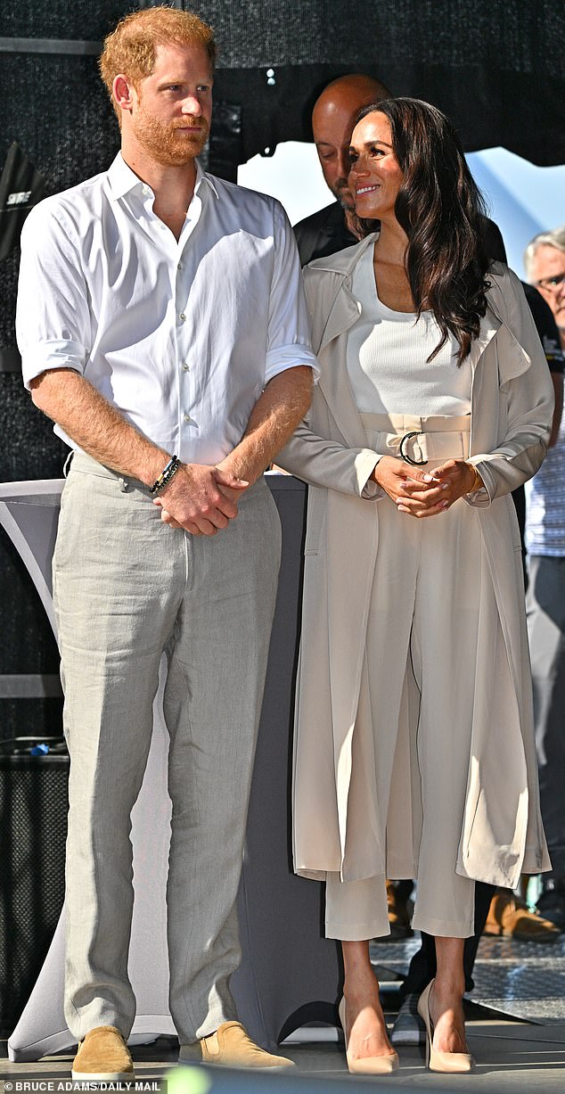 The King won't let Harry come between him and Camilla. Pictured: The Duke and Duchess of Sussex.