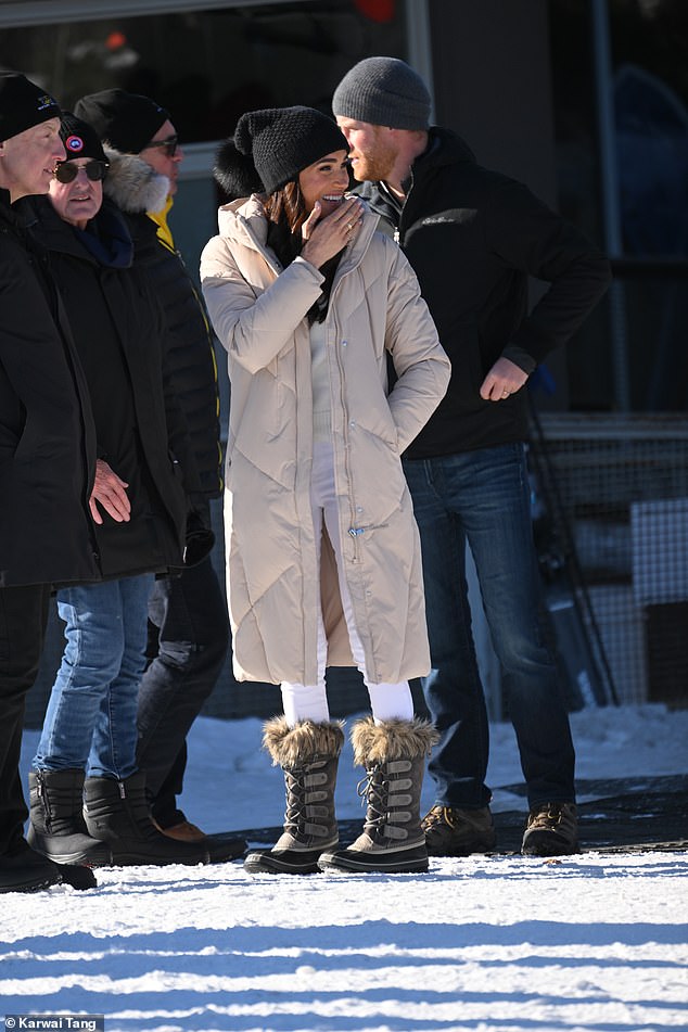 Meghan, 42, was clearly having fun despite temperatures hovering around freezing.