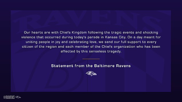 The Ravens released the above statement on X following the shocking shooting in Kansas City.