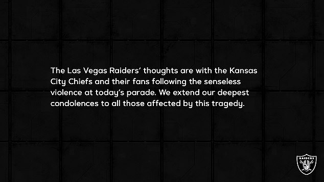 The Raiders added that their thoughts were with the Chiefs following the shooting.