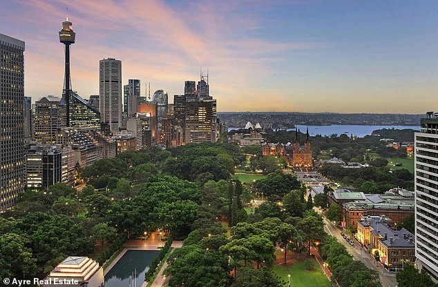 The property, which has a guide price of $3.3 million, is located in the iconic The Connaught building in Sydney's CBD and overlooks Hyde Park.