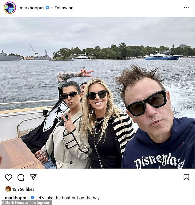 Mark Hoppus, Travis' Blink-182 bandmate, also posted a snap from the day, showing the pair enjoying a boat ride in the bay.