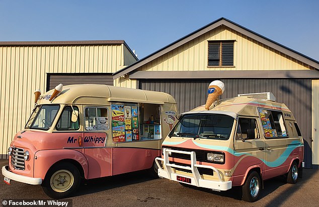 A Mr. Whippy franchise in Queensland is proud to have one of the original vans in its fleet, left, as well as other modern vehicles 