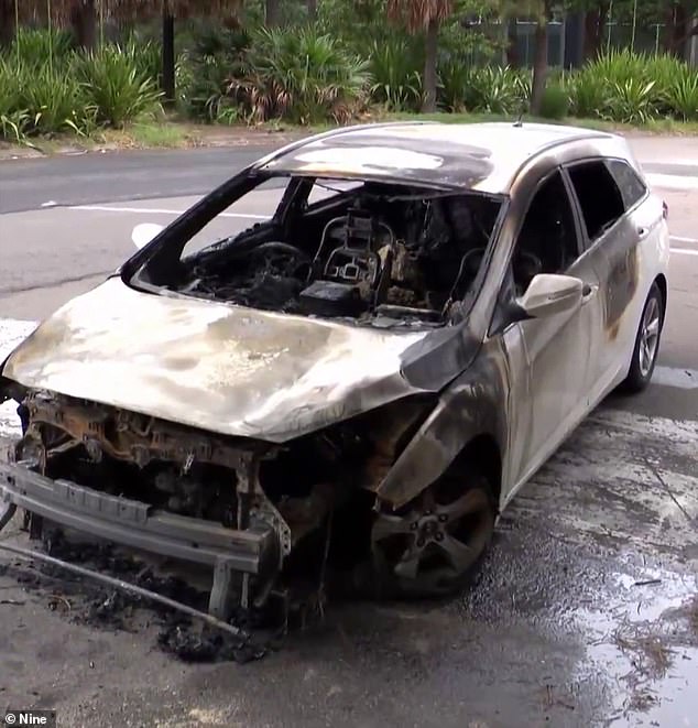The couple's Hyundai was reduced to ashes (pictured)