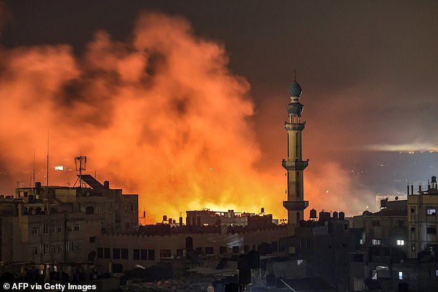 Fire and smoke erupt after Israeli bombardment in Rafah, southern Gaza Strip