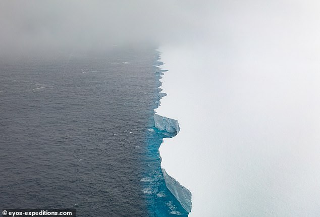 This shot highlights the loss of a chunk of iceberg mass.  It is four times the size of Greater London but getting smaller