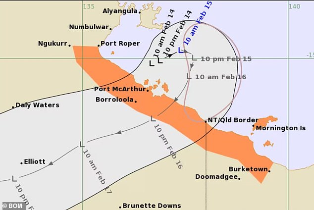 The Bureau of Meteorology predicted a 40 per cent chance of the tropical low pressure system becoming Cyclone Lincoln and crossing land over Port McArthur (pictured).