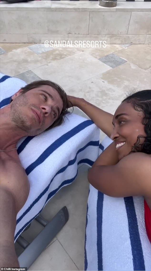 The member of popular R&B group TLC and the actor took to their Instagram Stories on Thursday to share a clip while relaxing at the Sandals Dunn's River resort.