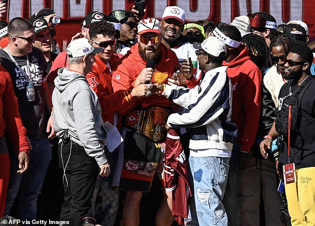 A drunk Kelce had to be assaulted by his Chiefs teammates at their Super Bowl parade