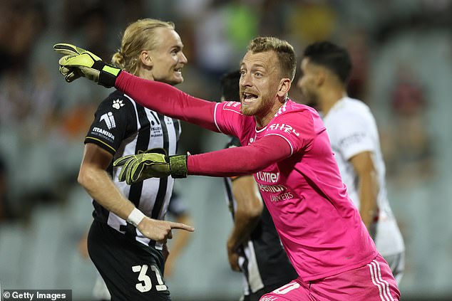 Wanderers players were left in disbelief on multiple occasions during the match against Macarthur FC earlier this month (pictured, goalkeeper Lawrence Thomas)