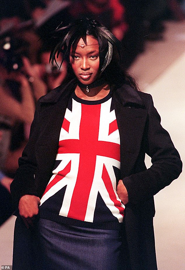 Naomi Campbell flies the British flag at the Clements Ribeiro show in 1997