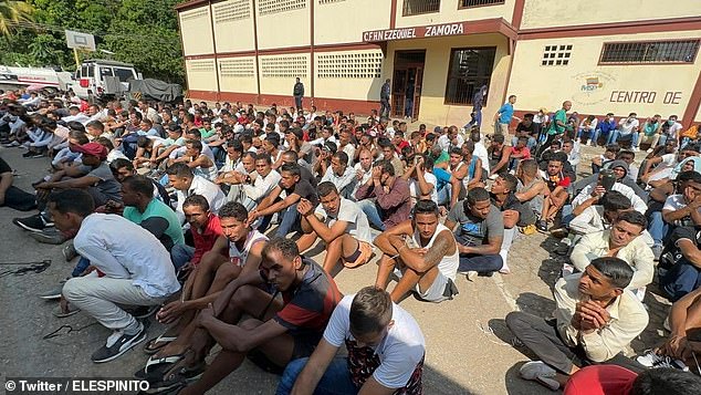 U.S. Immigration and Customs Enforcement (ICE) officials have since confirmed that the two men allegedly belong to the Tren de Aragua gang, photographed in a prison raid in September.