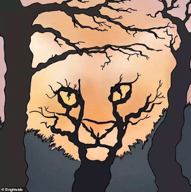 This tiger on an orange background also looks like a forest: what do you see first?