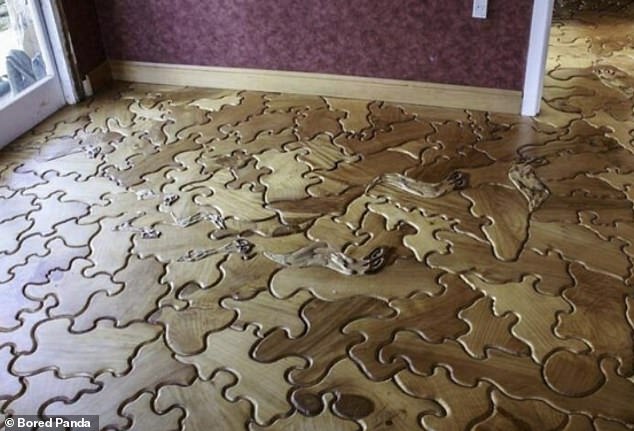 A quiz to find out how to clean it! One of the strange snaps showed a floor designed to look like a puzzle.
