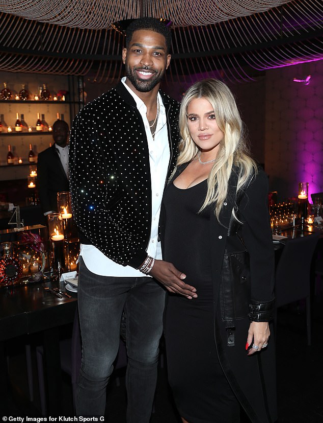 Khloe shares True and Tatum with her ex Tristan Thompson, 32, who was recently suspended by the NBA for 25 games after the Cleveland Cavaliers player violated the league's anti-drug program; They are seen in 2018.