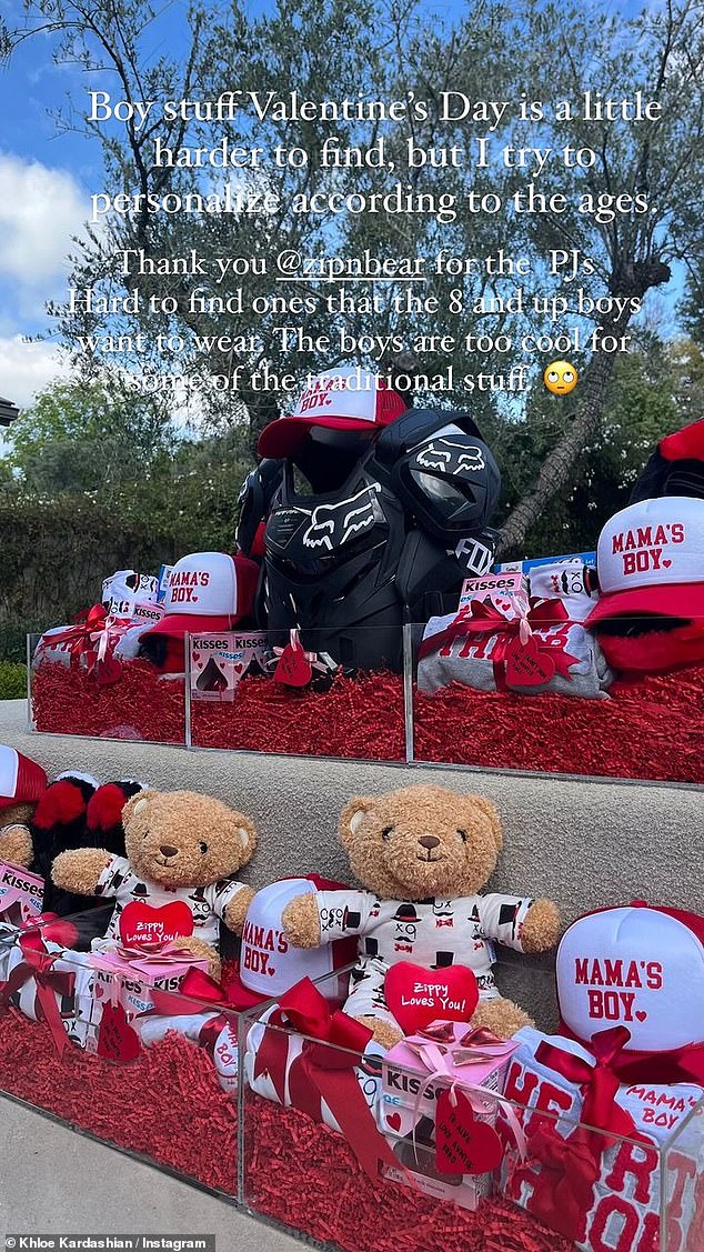 While the first photo showed gifts for her nieces, the second photo showed gifts for her nephews, including hats, teddy bears, chocolates and more.