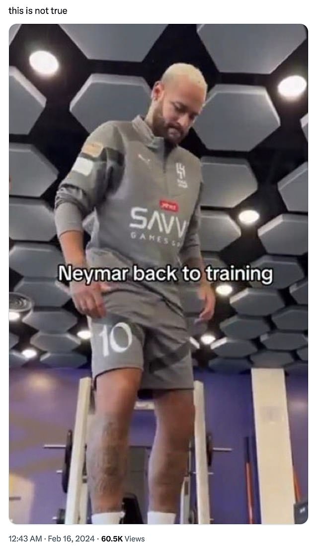 Some fans were quick to quell the issue by showing off a svelte Neymar in the Al-Hilal gym.