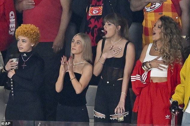 She was joined by several friends in the stands.