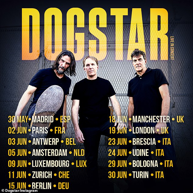 On Monday, Reeves' alternative rock band Dogstar announced their 13-date summer tour of Europe and the United Kingdom, kicking off May 30 at Spain's Teatro La Sala de Madrid.
