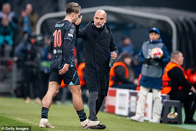 Grealish was consoled by Manchester City manager Pep Guardiola as he left the pitch in Denmark.