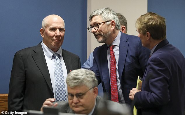 Attorney Steve Sadow and attorney Chris Anulewicz, who represents defendant Robert Cheeley, talk to each other during a break in a hearing in the State of Georgia's case against Donald John Trump at the Fulton County Courthouse on Feb. 15, 2024 in Atlanta, Georgia.  .  Sadow pressured Willis when he broke up with Wade