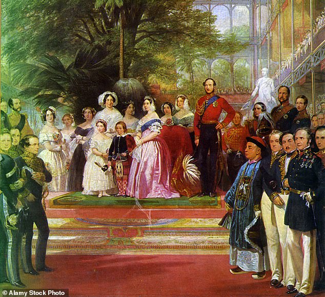 Queen Victoria, centre, with her husband Prince Albert and their family at the opening of the Great Exhibition in Hyde Park in 1851.
