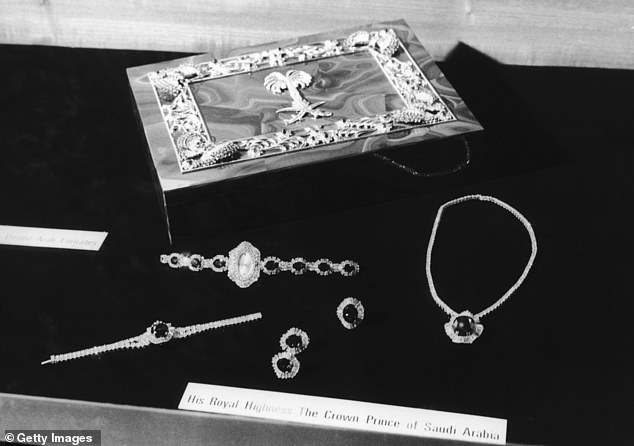 Wedding gifts received by Prince Charles and Princess Diana of the Saudi royal family on display at St. James's Palace, London, 4 August 1981