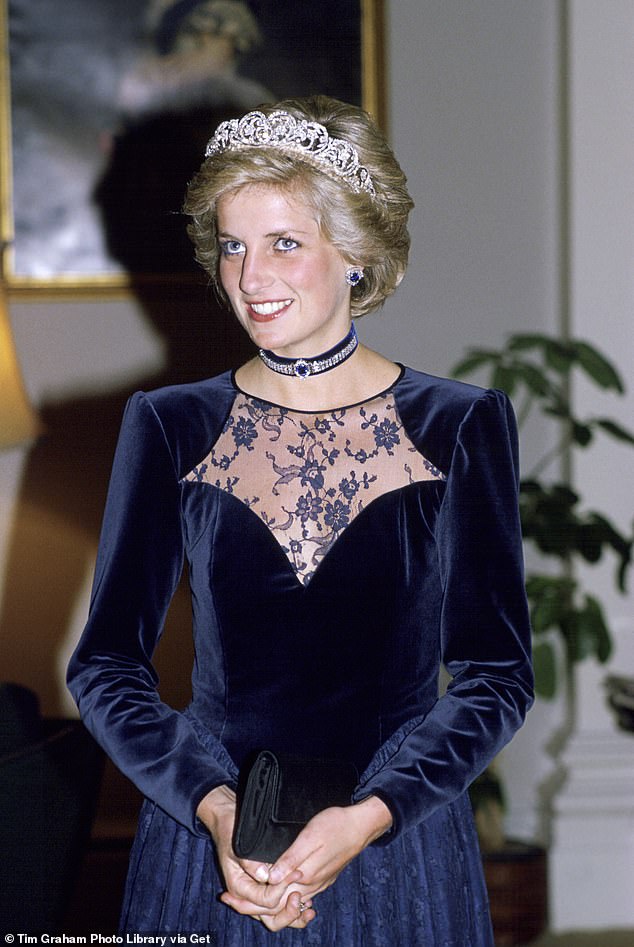 Diana, Princess of Wales, enjoyed playing with royal jewels.  This choker has a sapphire as its centerpiece, but the diamonds come from the strap of a watch, part of the Saudi set of wedding gifts given by the Saudi royal family.