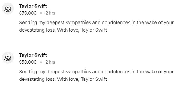 Taylor made two $50,000 donations to the GoFundMe page set up for the late radio DJ's family.
