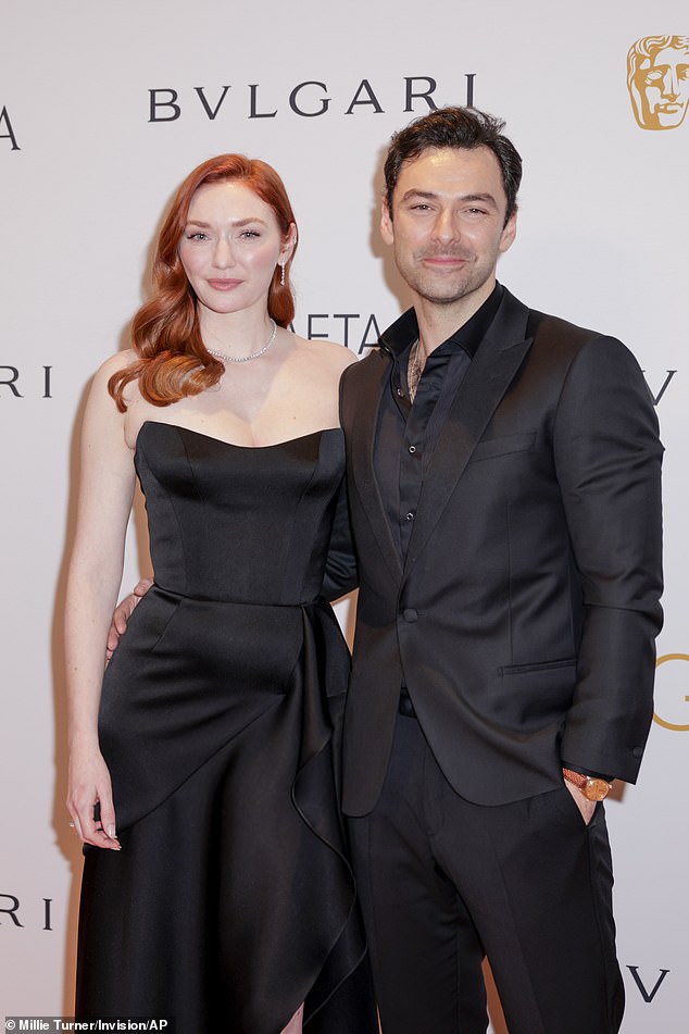 Eleanor Tomlinson and Aiden Turner at the BAFTA gala event in London on February 15, 2024