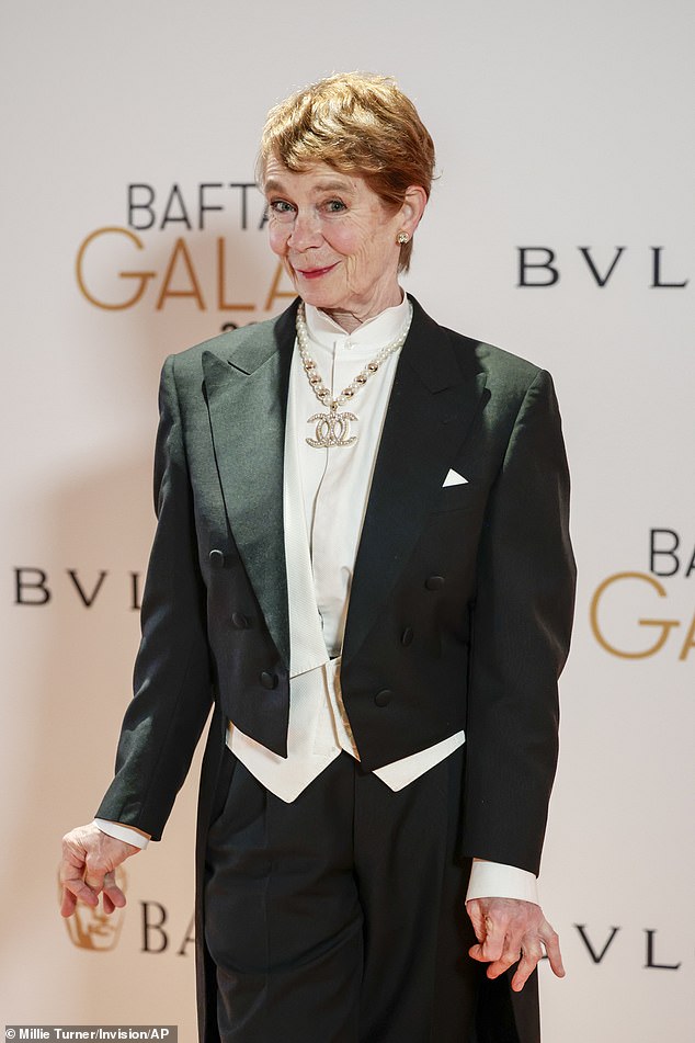 Celia Imrie poses for photographers upon arrival at the BAFTA Gala event in London on February 15, 2024.