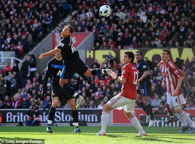 Javier Hernandez, who filled the void after Wayne Rooney left, scored twice and produced this athletic header that helped seal victory against Stoke in 2010.