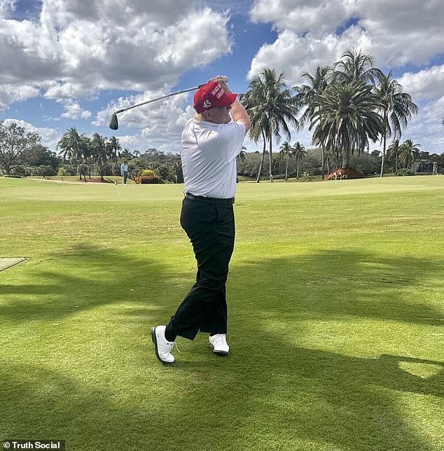 One photograph showed Trump looking particularly svelte as he hit the links.