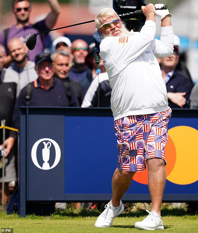 John Daly is seen during a practice round at the Open at Royal Liverpool, Wirral in 2023.