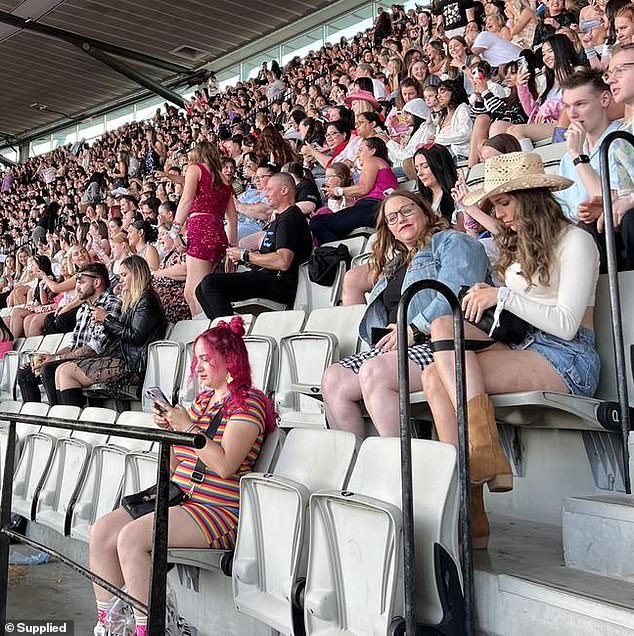 An inconsiderate concertgoer left Swifites stranded after leaving vomit on the seats during Tayor Swift's first Australian concert at the Melbourne Cricket Ground on Friday. In the photo: the abandoned seats.