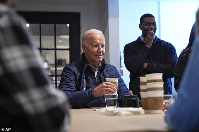 Biden chatted with locals during his stop at 1820 Candle Co in the center of town.