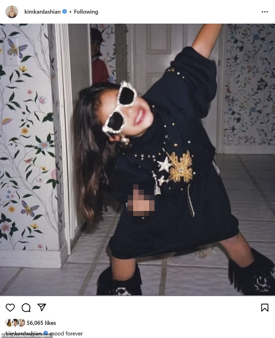 The basketball outing preceded Kim's adorable Instagram post, where she shared a photo of herself as a child holding up her middle finger.