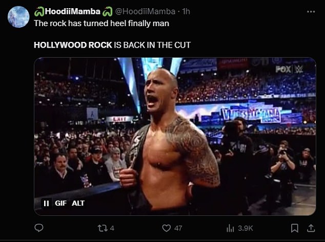 Fans online seemed incredibly excited about the return of the 'Hollywood Rock' character.