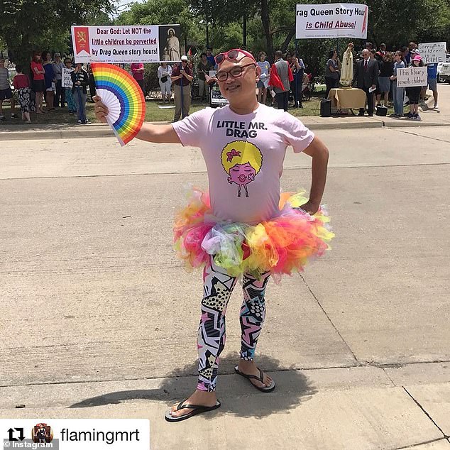 Tjachyadi wore her tutu and leggings as she confronted anti-trans protesters.