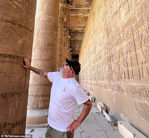 Sam is pictured above exploring Edfu Temple, one of the attractions along the way.