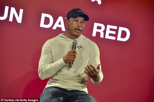 Woods launched his new 'Sun Day Red' clothing line with TaylorMade Golf in Los Angeles this week