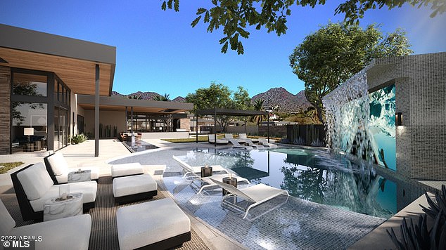 Renderings of the property show several pools with a waterfall and lazy river.
