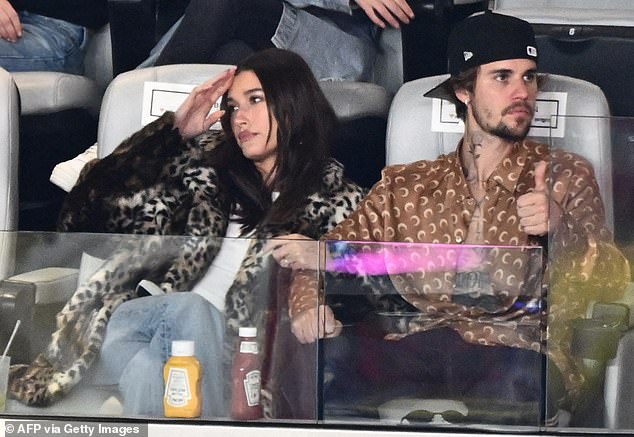 Justin and his wife Hailey were seen enjoying the show from the comfort of a private box.
