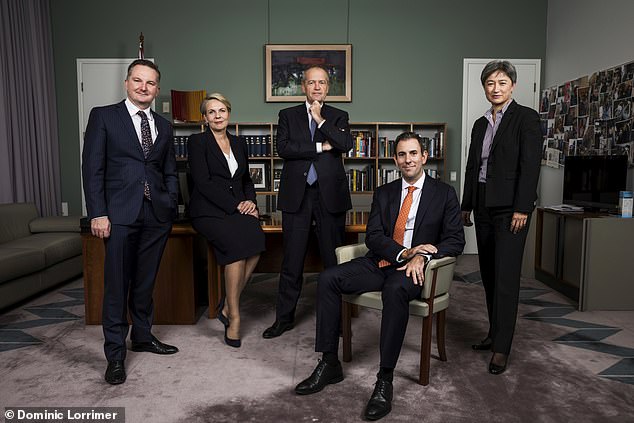 Labor was accused of getting ahead of itself in 2019 with this image. Chris Bowen posted this photo of himself, Bill Shorten, Tanya Plibersek, Penny Wong and Bill Shorten on Nine News with the caption 