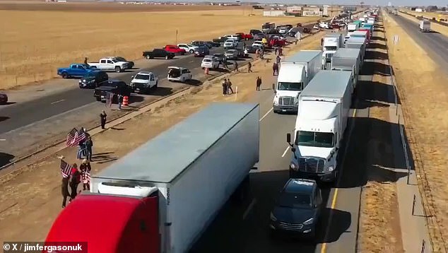 A massive convoy of truckers was seen heading to migrant hotspots in an attempt to shame the White House into addressing the worsening crisis.