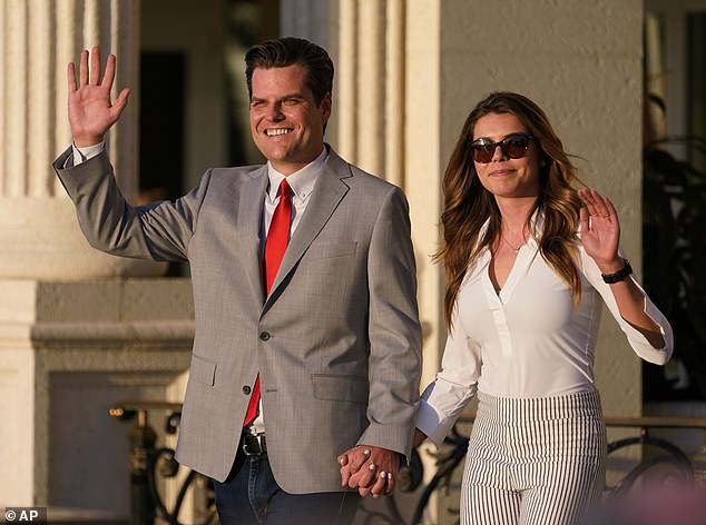 The ex was also one of the women who was allegedly on a trip to the Bahamas in 2018 with Gaetz and others, including the minor, sources said. Gaetz appears here with his wife Ginger in 2021